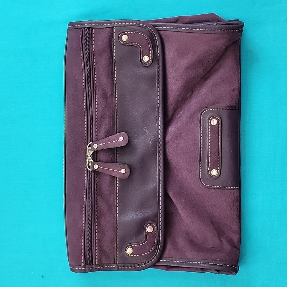 Faux Leather & Suede Purple Portfolio Envelope Clutch Handbag Purse